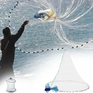 Throw Cast Net Premium Fishing Nets for Saltwater with Aluminum Sinker