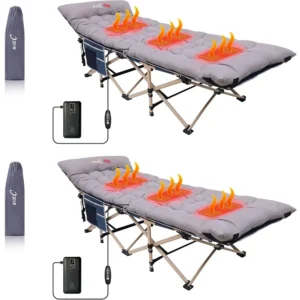 Battery Heated Camping Cots with Mattress for Adults with Pillow Carry Bag Storage